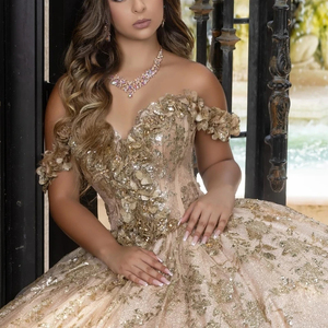 Mumuleo Sparkly Roseทองเจ้าหญิงQuinceaneraชุดปิดไห<span class=keywords><strong>ล</strong></span>่ชุดบอ<span class=keywords><strong>ล</strong></span>Glitter Appliques<span class=keywords><strong>ล</strong></span>ูกไม้หวาน15thชุด - Product Image 2