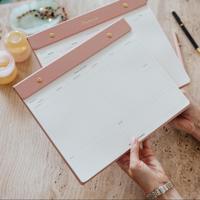 LABON Bloc-notes hebdomadaire A4 en cuir végétalien de luxe rechargeable, agenda à feuilles détachables avec dorure à chaud, papeterie de bureau haut de gamme, cadeau