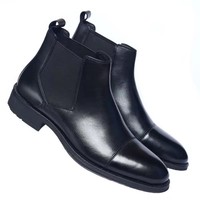 Bottes Chelsea en cuir pour hommes, noires, résistantes, pour l'hiver, vente en gros