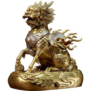 Tượng rồng sư tử chi lin cự lân phong thủy hiện đại bằng đồng thau mạ vàng trang trí nhà cửa Tết Nguyên đán chạm khắc - Product Image 5