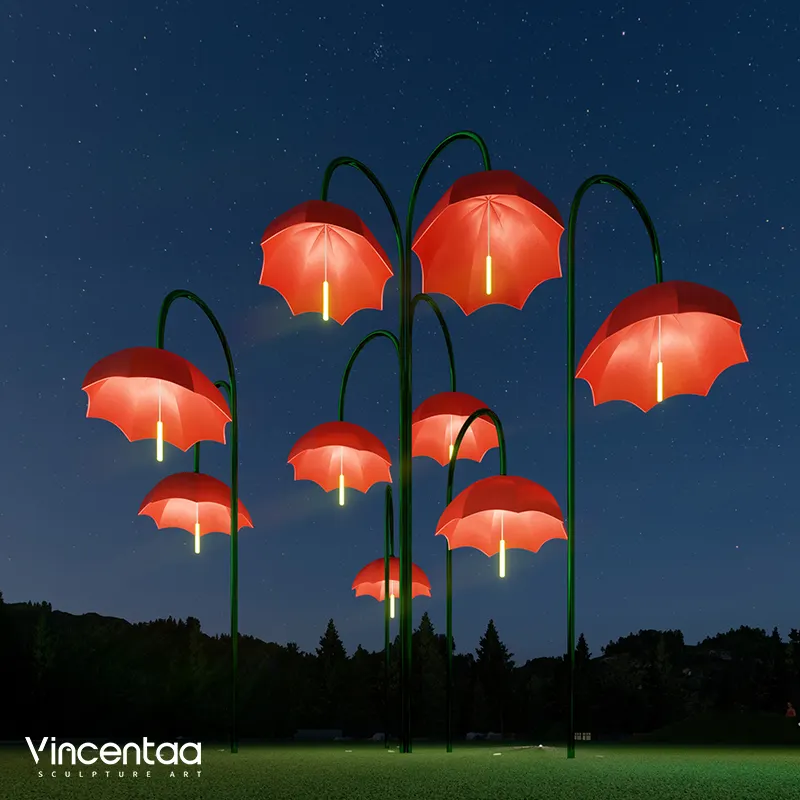 Vincentaa New Design Large Outdoor Garden Metal Stainless Steel Abstract Umbrella Light Art Sculpture Custom Sculpture