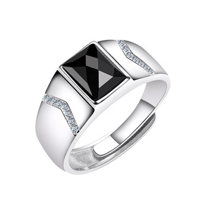 Nhẫn nam bạc 925 cao cấp, đá Onyx đen cắt Cushion và đá Zircon, kiểu dáng đẹp, có thể điều chỉnh kích cỡ - Product Image 1