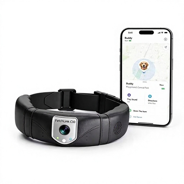 Smart Dog GPS Collar with Camera Fence Live Video and Voice Two-Way Audio Real-Time Tracking Pet Location Waterproof for Outdoor