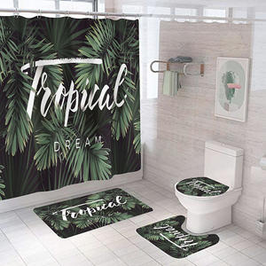 Hawaïen Hibiscus Fleur <span class=keywords><strong>Palmier</strong></span> Tortue <span class=keywords><strong>Feuille</strong></span> Botanique Tissu 4 pcs Rideau De Douche Tropical avec Crochets - Product Image 3