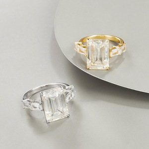 Emerald Cut Moissanite <b>Cocktail</b> <b>Ring</b> 18K <b>Gold</b> Plated Prong Setting Women's Luxury Geometric Engagement <b>Ring</b> - Product Image 5
