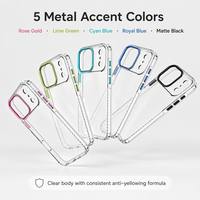 Funda Transparente Antigolpes de TPU con Marco Metálico para Cámara y Botones Metálicos para iPhone 16 15 Pro Max