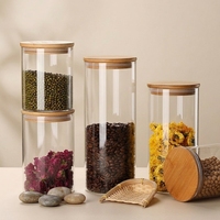 Ensemble de pots de conservation en verre, 6 contenants carrés en verre transparents de 4 " x 6 ", couvercles en bambou hermétiques, capacité de 1 à 2 L, pour servir du thé ou du café
