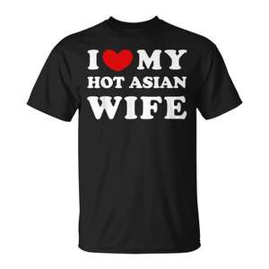 Camiseta I Love My Hot Asian Wife, camisa informal negra para hombre - Product Image 1