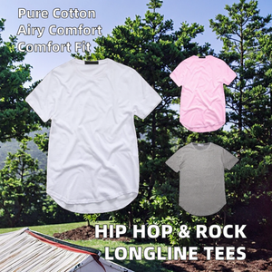 T-shirts Hip Hop Unisexe en Coton 100% à Motif Uni, Style Rock Décontracté, Coupe Longue, Vêtements Tendance - Product Image 2