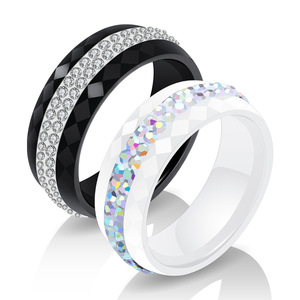 NIBASTAR – bague en céramique pour femmes, 8mm, diamant noir et blanc, bijoux à la mode, élégants, taille 6 7 8 9 10 - Product Image 3
