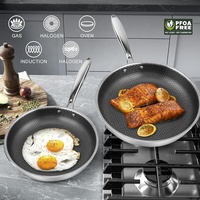 Ensemble de poêles à frire antiadhésives hybrides en acier inoxydable sans PFOS/PFOA, compatibles avec toutes les plaques de cuisson, avec revêtement alvéolé pour cuisson à induction