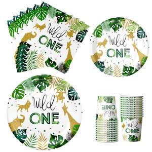 Wild One Party Plates Cups Jungle Theme Birthday Decor <b>Paper</b> Tableware Set - Product Image 1