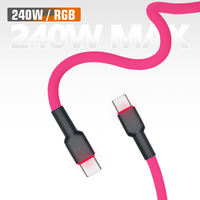 Câble USB-C en silicone véritable lumineux RVB 240W PD, charge rapide 5A, en alliage d'aluminium, épaisseur 5mm, souple, pour iOS et ordinateur (vente en gros)