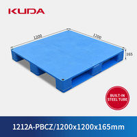Paleta de Plástico KUDA 1212A-PBCZ con Tubo de Acero Integrado, Paleta de Alta Resistencia Tipo Estante Apilable, 1200x1200x165mm