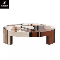 Table basse ronde de style vintage, design moderne, luxe léger, placage de bois naturel, table ronde pour salon