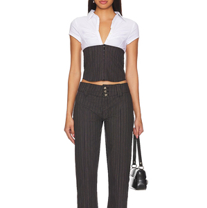 <span class=keywords><strong>Camicetta</strong></span> Casual da Donna <span class=keywords><strong>Bianca</strong></span> e Nera a Righe con Maniche Corte, Colletto Rovesciato e Vita Stretta - Product Image 4
