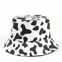 Topi Nelayan Motif Sapi Panda Laris Manis untuk Unisex, Topi Bucket Dua Sisi Model Flat Top untuk Dewasa, Pelindung Matahari untuk Aktivitas Luar Ruangan