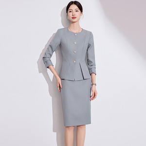 Women's Two Piece Suit Set Full Sleeve Midi Skirt Office Lady Style Anti-Wrinkle Spring Worsted Fabric - Product Image 2