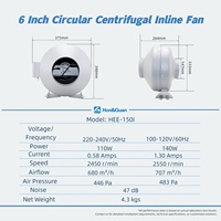 Kipas Sentrifugal Inline AC 150mm Tekanan Statis Tinggi Motor Rotor Luar IP44 Tegangan Lebar untuk Sistem Udara Tahan Tinggi