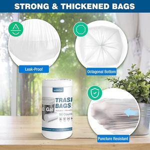 Bolsas de Basura de 8 Galones a Precio de Fábrica, Paquete de 50, Bolsas de Basura Medianas, Forros para Contenedores de Basura para Baño, Cocina, Oficina, Transparentes, Sin Perfume - Product Image 6