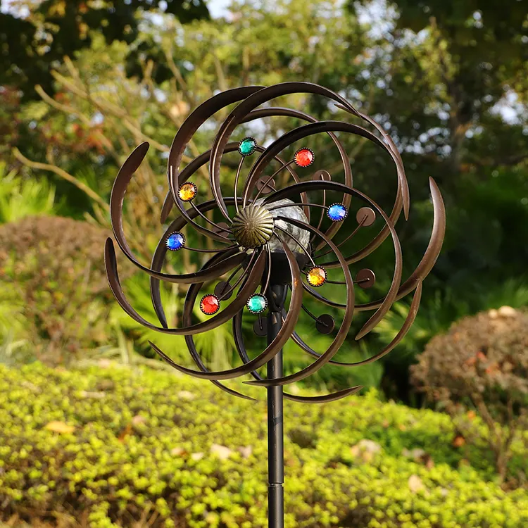 Colorful Copper Windmill Solar Metal Wind Spinners Thick Iron 3D Butterfly Design Outdoor Garden Ornaments Decorative Stake Home