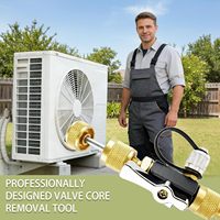 Outil de dépose de valve pneumatique CVC, en laiton, double port 1/4'', pour installation, compatible vide (20 microns), pour réparation de climatisation R22 R410A R134A