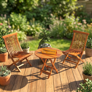 Wooden <b>Folding</b> Garden Set <b>Outdoor</b> Patio <b>Table</b> and Chairs Bamboo Style Balcony Furniture - Product Image 2
