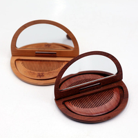 Vente en Gros Usine Ensemble Miroir de Maquillage en Bois Massif et Bambou, Compact, Portable, de Poche, avec Peigne, Miroir à Main en Noyer et Chêne