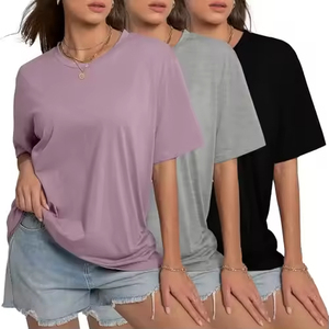 2026 Spring New Short Sleeved Women's T-shirt Loose Plaid Knitted Breathable 100% Cotton Versatile Style - Product Image 1