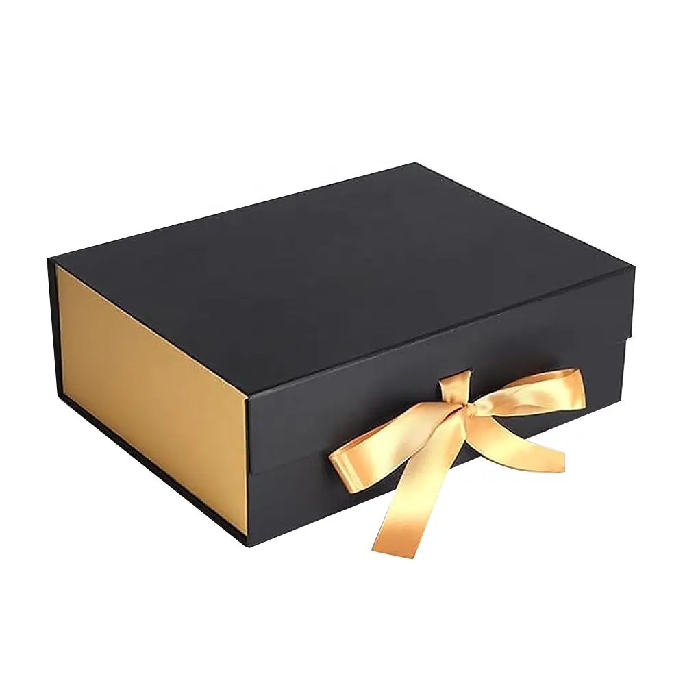 Custom Black-gold Wedding Birthday Luxury Folding Rigid Magnetic Gift Packaging Paper Boxes Gifts and Crafts Paperboard Accept