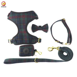 Multicolor Customizable Fashion Checkered Cloth Material <b>Pet</b> <b>Harness</b> Set Breathable Adjustable Buckle Closure Sturdy Durable - Product Image 1