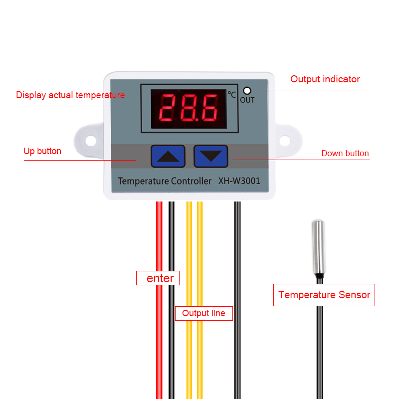 DC 48V W3001 Digital Led Temperature Controller 10a Thermostat Control Switch Probe Xh-w3001 Xh 3 Months 60*45*31mm 10A Relay(图2)