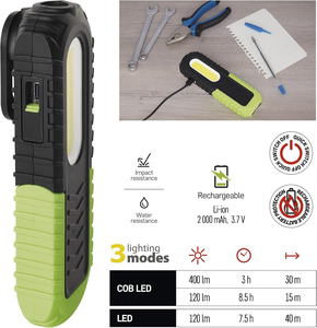 Professional Cob <b>Led</b> Rechargeable Car Portable Work <b>Light</b> With Hook and Magnet IP54 120 Beam Angle Black WD-680 WD-680 - Product Image 6