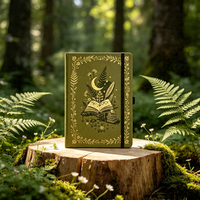 Carnet de notes A5 en cuir PU avec dorure or, couverture rigide, motif sorcière, 160 g/m², pages à pois épaisses, journal intime, cadeau