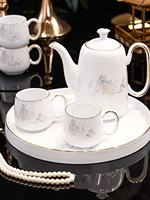 Service à café et à thé en céramique dorée à motifs paysagers, ensemble de vaisselle de luxe en porcelaine avec théière et tasses pour la décoration de la maison