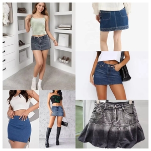 Jupe mini en jean décontractée pour femme, taille haute, coupe moulante, avec fentes et poches, en coton délavé, style été, neuve et scellée - Product Image 3