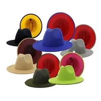 Unisex Two Tone Floppy Flat Wide Brim Wool Felt Cowboy Dress Fedora Hats for Men and Women