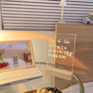Luz de noche 3D de madera acrílica con base de lámpara de ilusión 3D de cristal rectangular LED modelo de carga táctil para dormitorio - Product Image 4