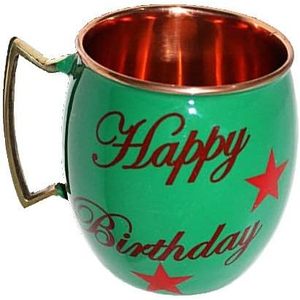 PARIJAT HANDICRAFT Green Ceramic Moscow Mule Mugs Hand Painted 'Happy Birthday' Design Smooth Finish <b>Copper</b> <b>Cups</b> Special Deign - Product Image 5