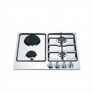 Table de cuisson à gaz encastrable 2 brûleurs 2 plaques électriques, <span class=keywords><strong>plaque</strong></span> de cuisson en acier inoxydable avec dispositif de sécurité anti-extinction de flamme pour cuisinière de cuisine - Product Image 1