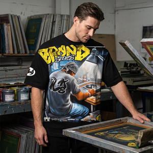 <b>Men's</b> Black Oversized T-Shirt With Graphic Print Street Style O-Neck Short Sleeve Cotton Jersey Fit - Product Image 6