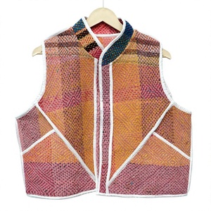 100% Cotton Printed Floral Kantha Quilted Jacket Women Handmade Breathable Autumn/Winter Sleeveless Vest <b>Button</b> Patchwork Design - Product Image 1