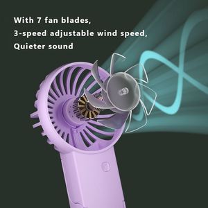 2025 Portable Usb Small Wind Purple Air Cooling Hand Foldable Desktop Rechargeable Handheld Mini Fan With <b>Hook</b> - Product Image 2