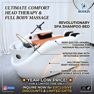 MOOLIN <span class=keywords><strong>Lit</strong></span> de massage japonais <span class=keywords><strong>pour</strong></span> spa capillaire, station de lavage de cheveux avec chaise de massage, vapeur et hydrothérapie <span class=keywords><strong>pour</strong></span> la tête, <span class=keywords><strong>lit</strong></span> de shampoing massant - Product Image 3