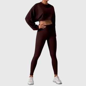 Ensemble De Survêtement Deux Pièces Athlétique Pour Femmes: Haut Court Manches Longues et Leggings De Sport Pour L'Entraînement - Product Image 5