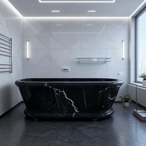 Baignoire autoportante en marbre <span class=keywords><strong>naturel</strong></span> de luxe de haute qualité personnalisée pour villa moderne Salle de bains Fonction de trempage avec égouttoir - Product Image 2