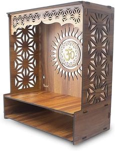 Wall Hanging <strong>Pooja</strong> Wooden <strong>Stand</strong> Engraved <strong>Pooja</strong> Mandir Temple with LED Spotlight for Home or Office Use - Product Image 4