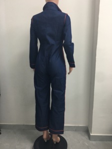 Combinaison décontractée pour femmes, nouvelle collection automne/hiver, coupe ajustée, col en V, grande taille, couleur unie, grande poche, tendance - Product Image 4