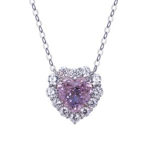 Messi Jewelry MSN-653 Pink <b>Heart</b> Cut High Carbon Diamond Cubic Zirconia <b>Necklace</b> Classic Style Pendant <b>Necklace</b> - Product Image 1