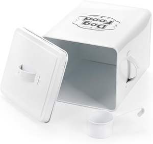 Durável Metal Dog e Cat Food Storage Container Farmhouse Pet Food Storage Can com tampa e colher de alimentos secos - Product Image 3